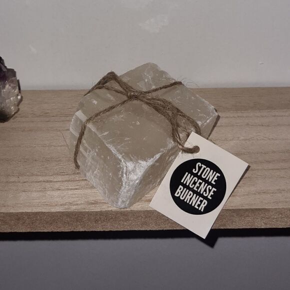 Champagne Off White Hue Crystal Stone Incense Burner Holder Rough Cut Stone - Picture 3 of 5